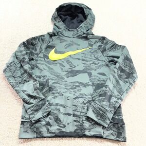 Nike Hoodie Youth‎ Boys XL Camo Dri-FIT Pullover Sweatshirt Lime Green Swoosh